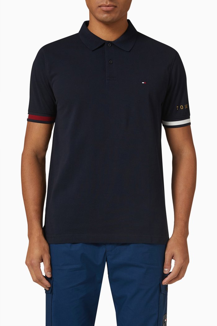 

Flag Cuff Polo Shirt in Cotton Piqué, Blue