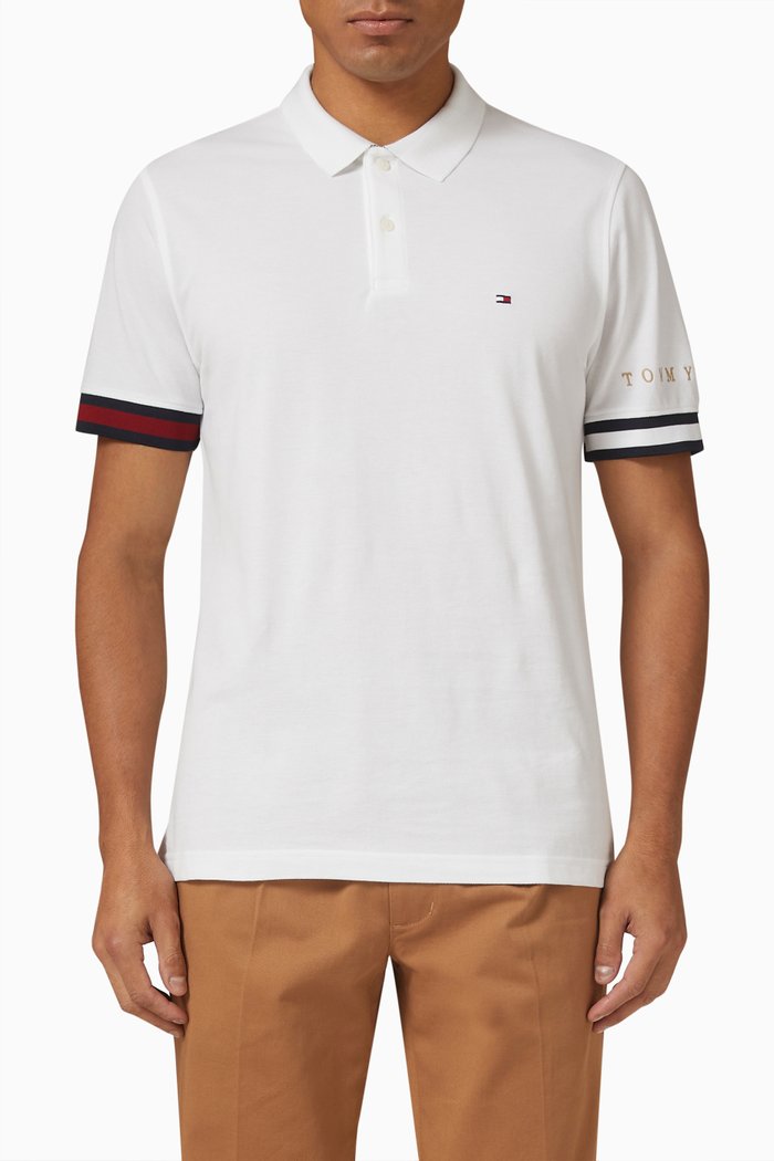 

Flag Cuff Polo Shirt in Cotton Piqué, White