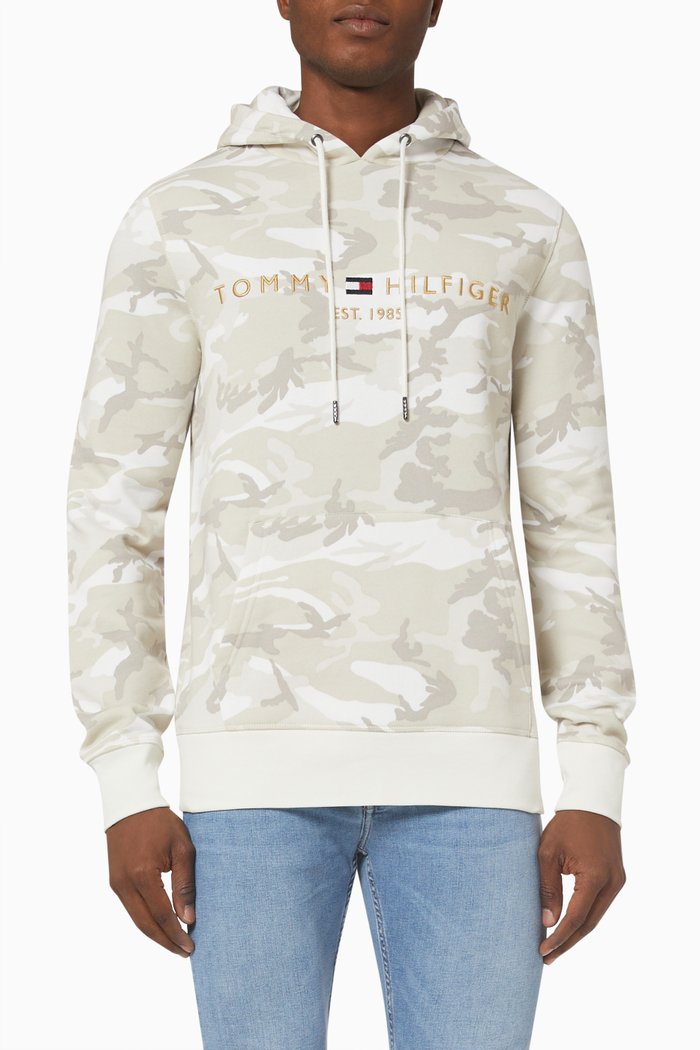 

Camo Logo Hoodie in Organic Cotton Blend Fleece, Neutral