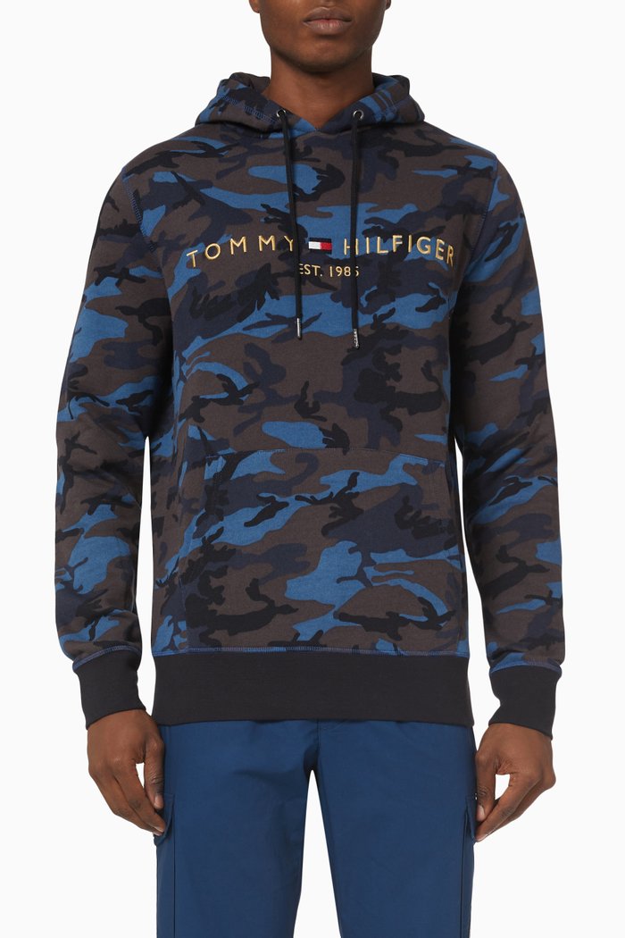 

Camo Logo Hoodie in Organic Cotton Blend Fleece, Blue