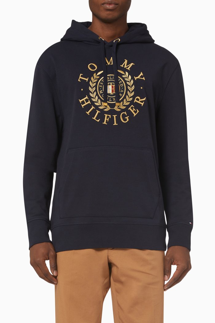 

Icons Logo Embroidered Hoodie in Organic Cotton Terry, Blue