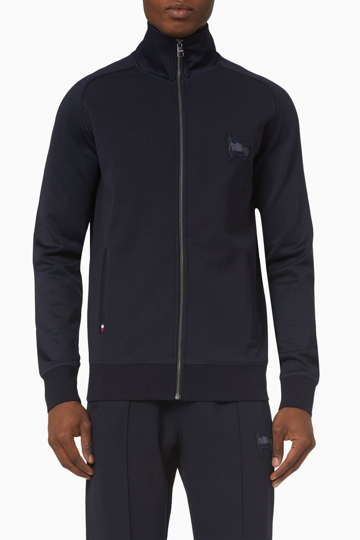 

Script Zip Sweatshirt in Recycled Polyester Pique, Blue