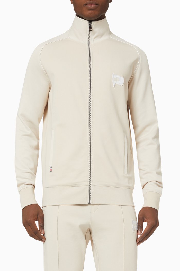 Script Zip Sweatshirt in Recycled Polyester Pique, Neutral