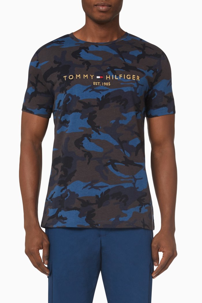 

Camo Logo T-shirt in Organic Cotton Jersey, Blue