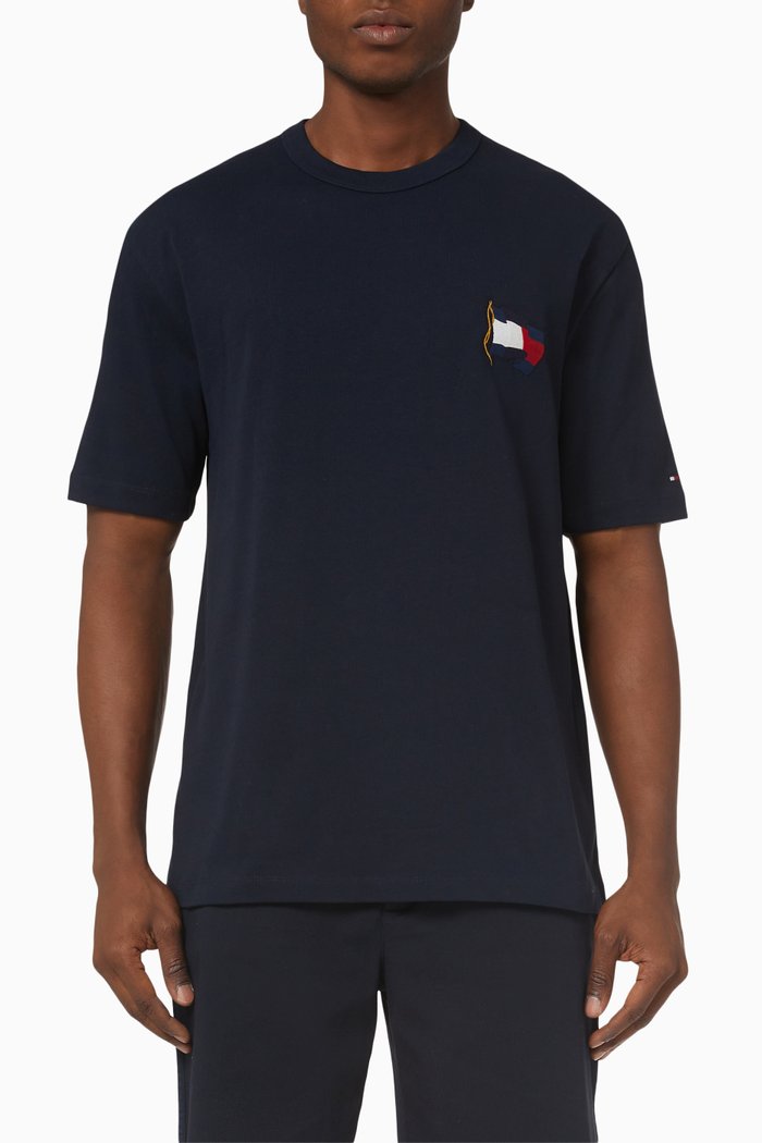 

Wavy Flag T-shirt in Organic Cotton Jersey, Blue