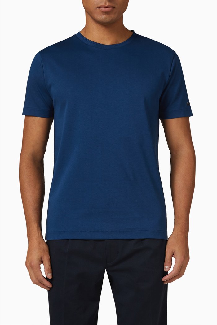 

Elevated Interlock T-Shirt in Cotton Jersey, Blue