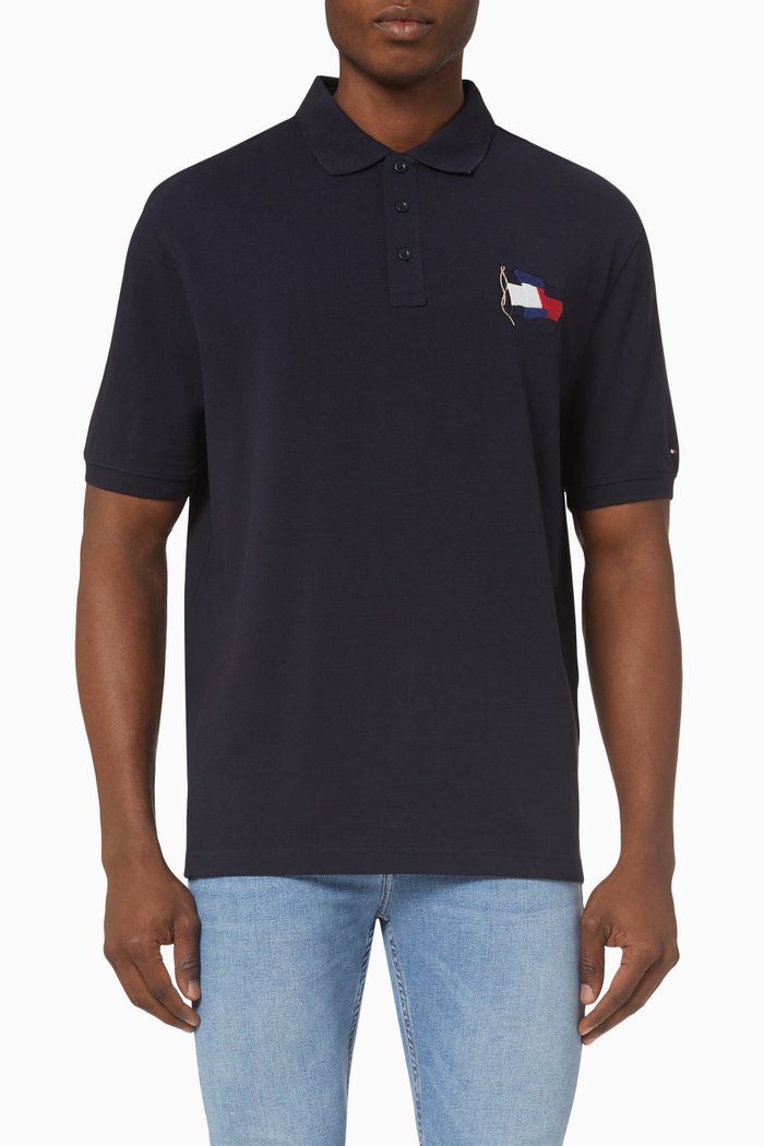

Wavy Flag Polo in Organic Cotton Pique, Blue