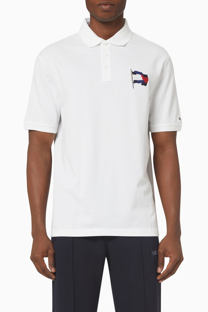 

Wavy Flag Polo in Organic Cotton Pique, White