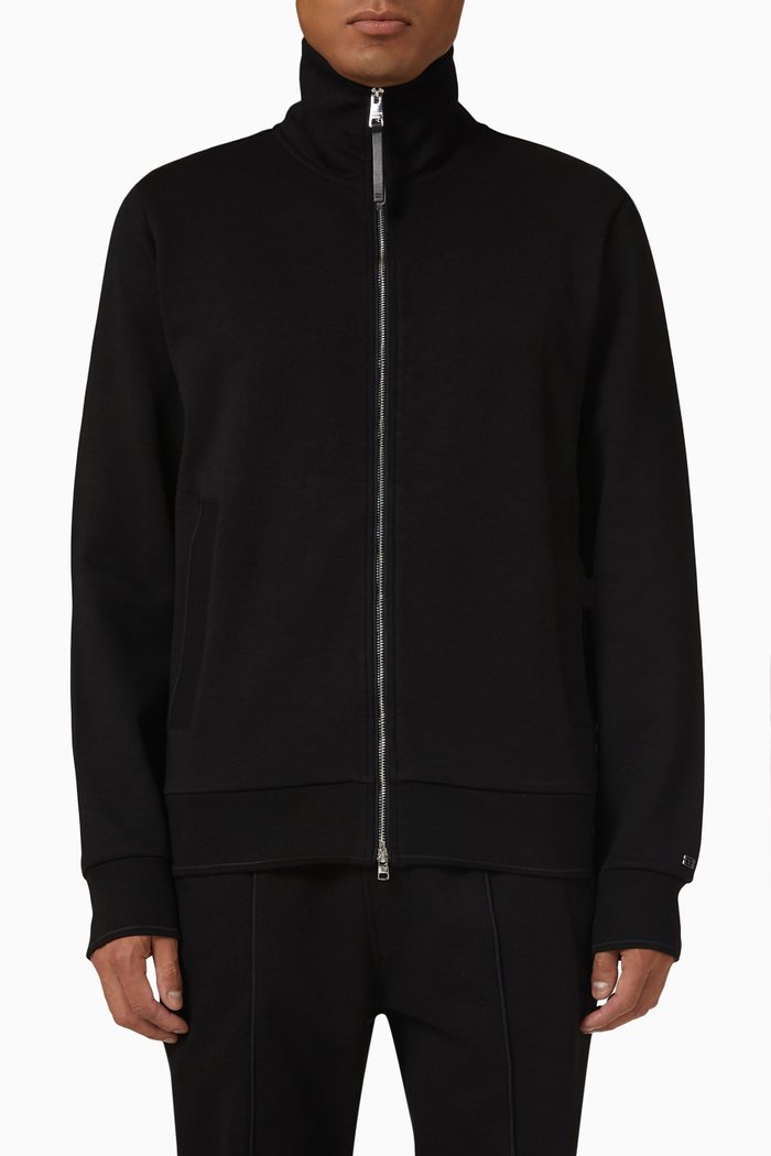 Mock Neck Jacket in Cotton, Black