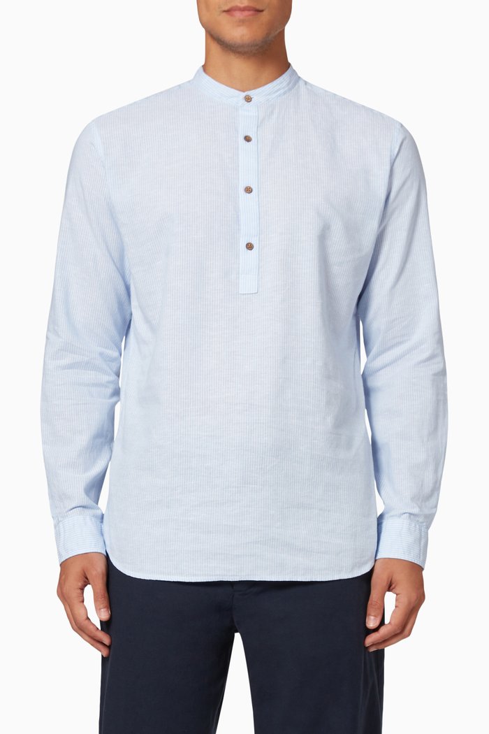 

Half Placket Shirt in Cotton, Blue