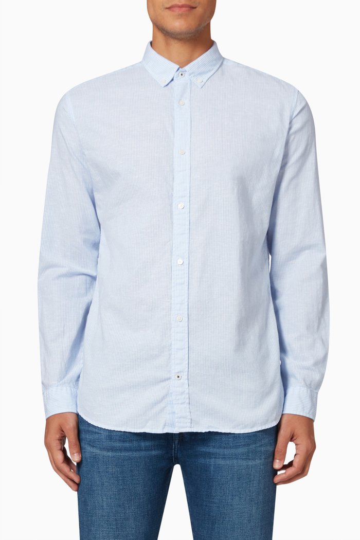 

Striped Shirt in Cotton Blend, Blue