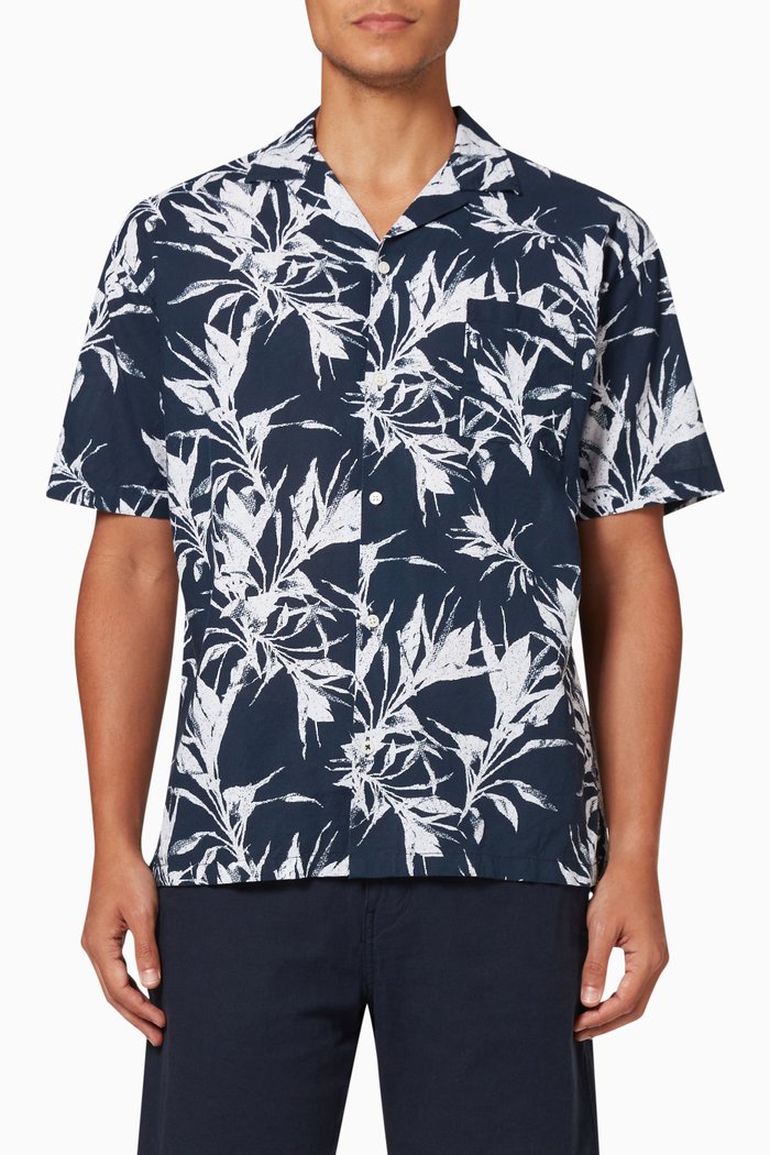 

Leaf Resort Shirt in Cotton & Viscose, Blue