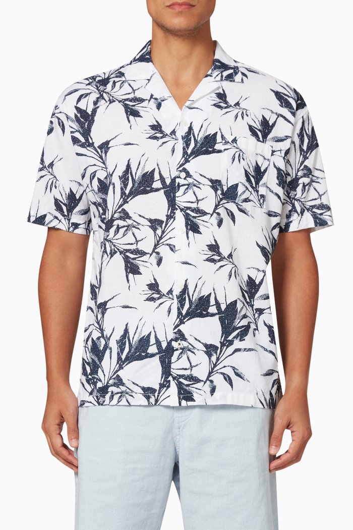 

Leaf Resort Shirt in Cotton & Viscose, White