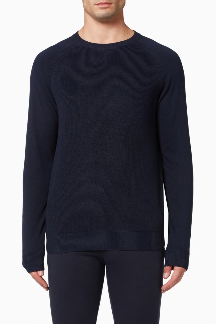 

Crewneck Pullover in Jersey Knit, Blue