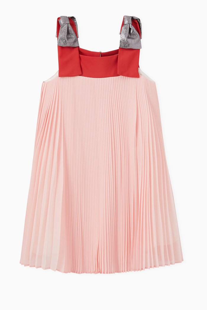 

Pleated Trapeze Dress in Chiffon, Pink