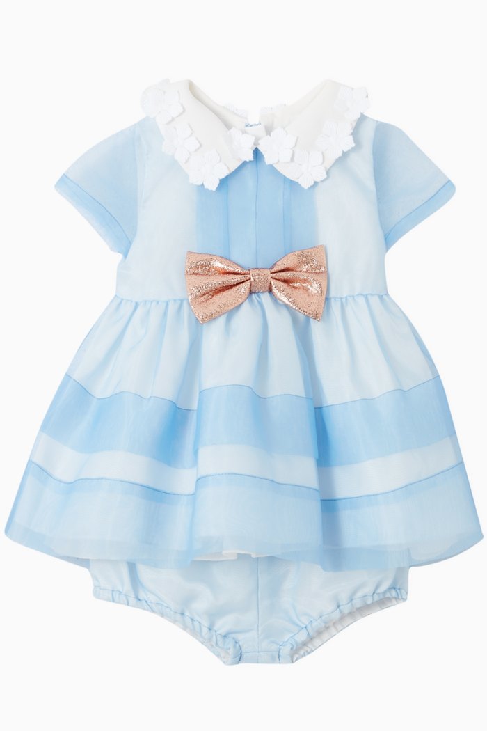 

Bow Bodice Dress and Bloomers Set, Blue