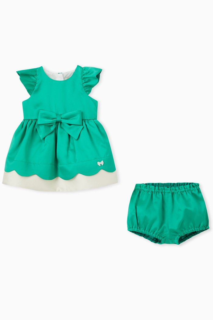 

Scalloped Bodice Dress & Bloomers, Green