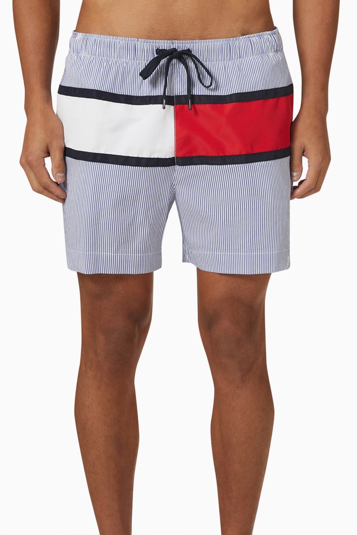 

Flag Swim Shorts in Cotton Blend, Blue