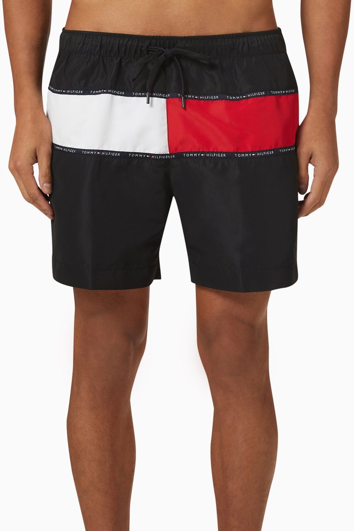 

Colour-Blocked Swim Shorts in Recycled Nylon, Black
