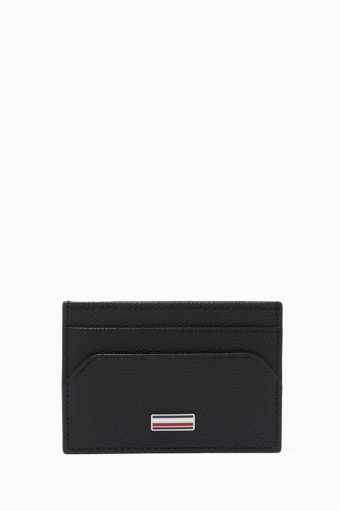 

TH Business Card Holder in Pebbled Leather, Black