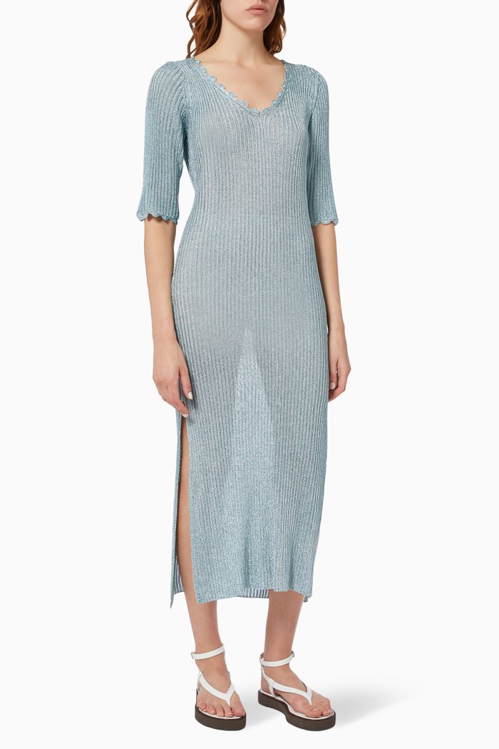 

Heather Midi Dress in Metallic Viscose, Blue
