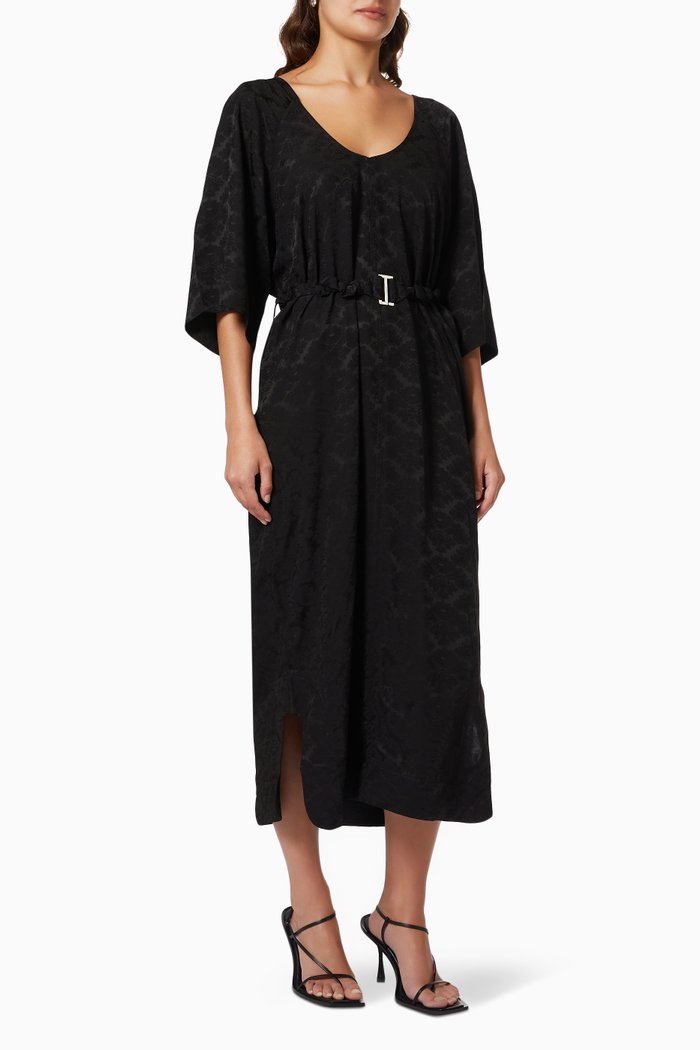 

V Neck Dress in Jacquard, Black