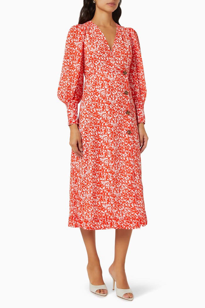 

Printed Wrap Dress, Orange