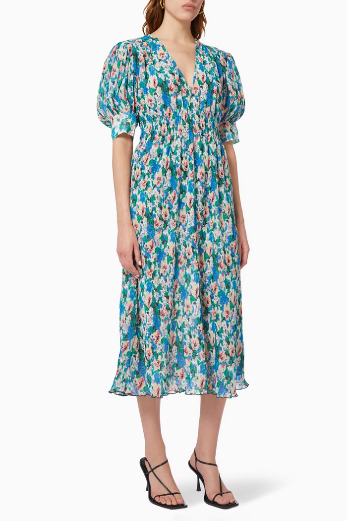 

Floral Dress in Pleated Georgette, Blue