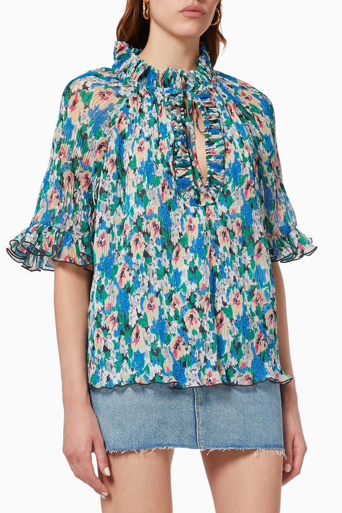 

Flouncy Blouse in Crepe Viscose, Blue