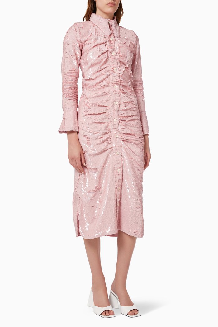

Ruched Shirt Dress in Sequin, Purple