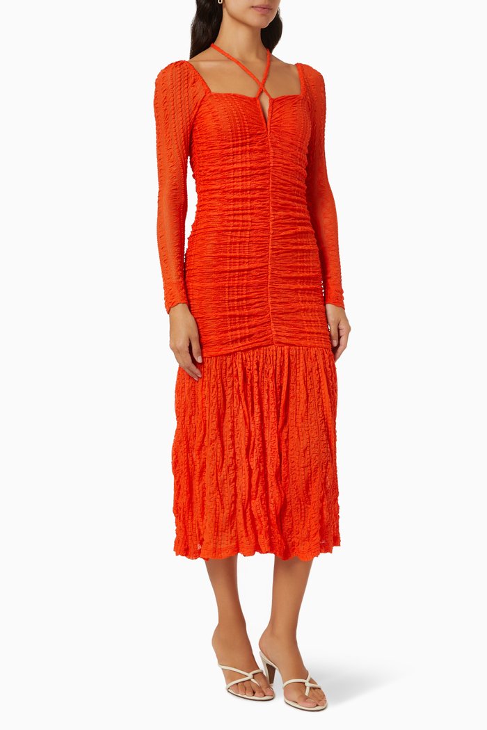 

Gathered Midi Dress, Orange