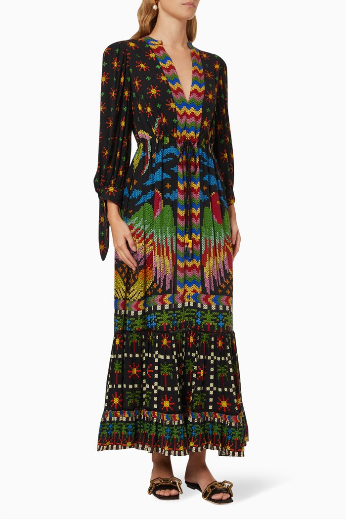 

Macaw Night V Neck Maxi Dress, Blue