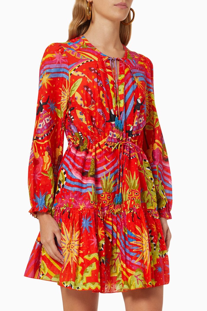 

Red Magic Forest V Neck Mini Dress, Multicolour