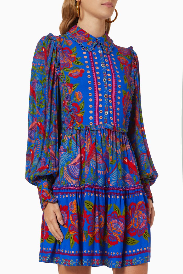 

Macaw Flight Long Sleeve Mini Dress, Blue