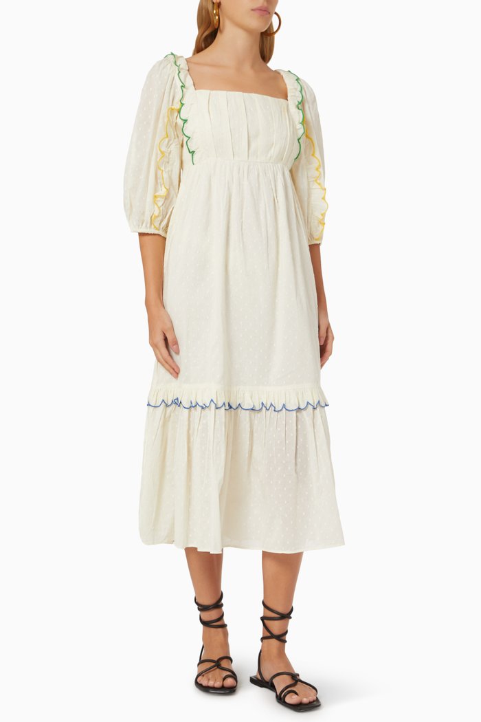 

Textured Puff Sleeve Midi Dress, Neutral