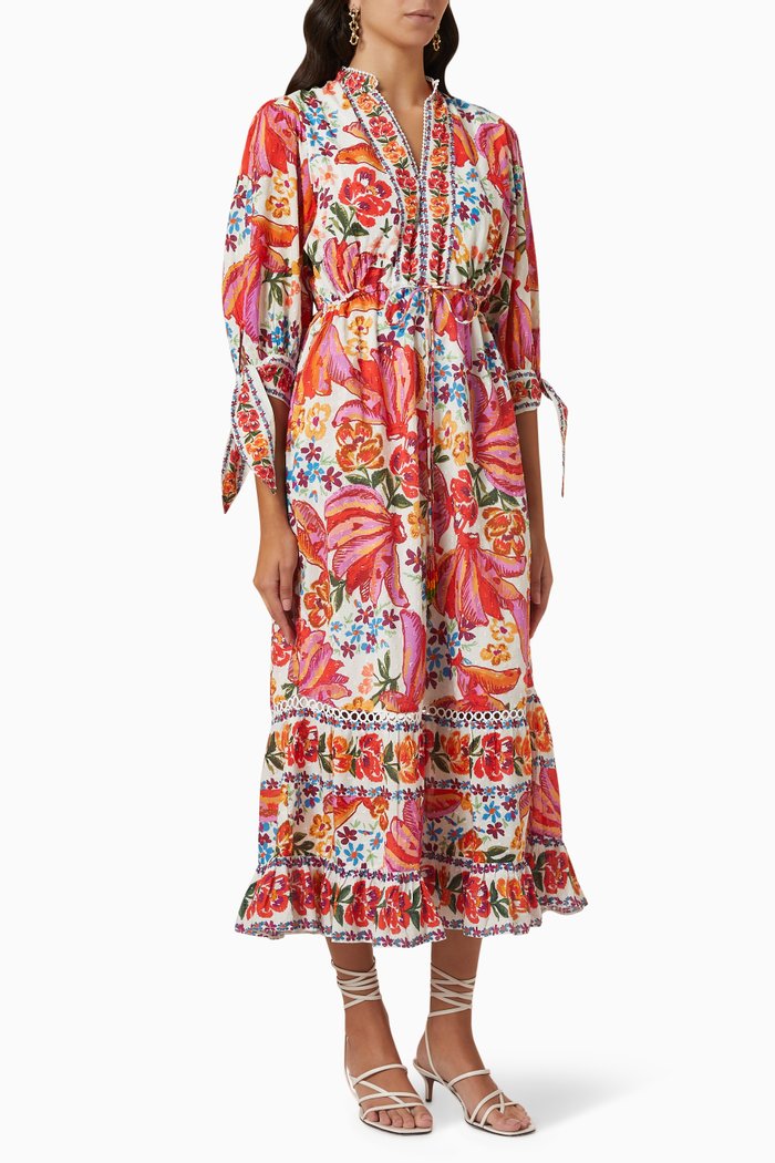 Spring Bananas Maxi Dress in Cotton, Red