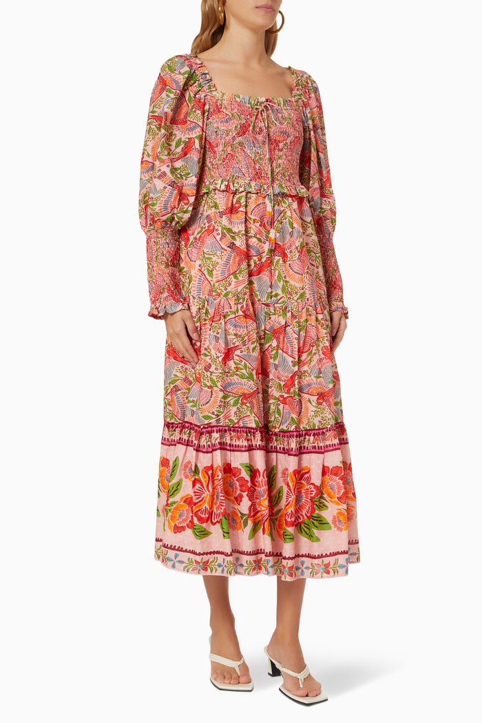 

Macaw Flight Smocked Top Maxi Dress, Pink