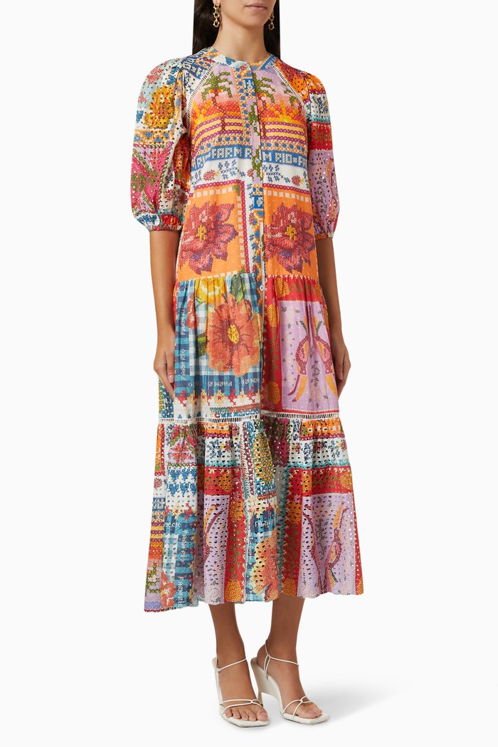 

Summer Vibe Eyelet Maxi Dress in Cotton, Multicolour