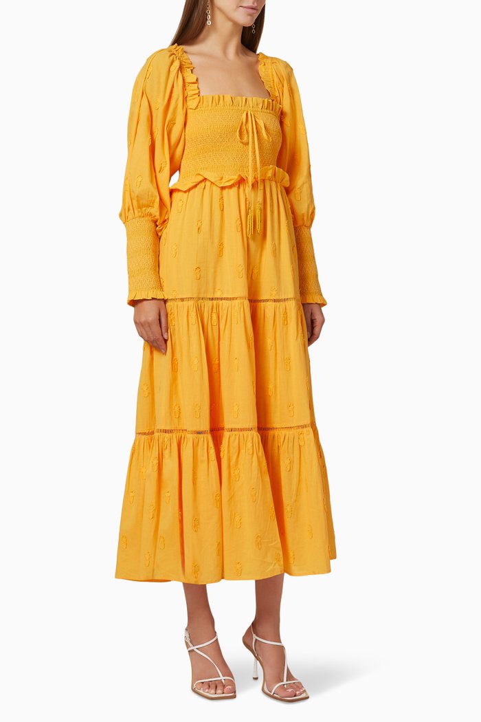

3D Pineapple Midi Dress in Cotton, Yellow