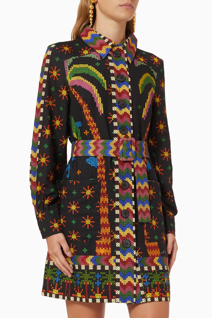 

Macaw Night Long Sleeve Mini Dress, Black