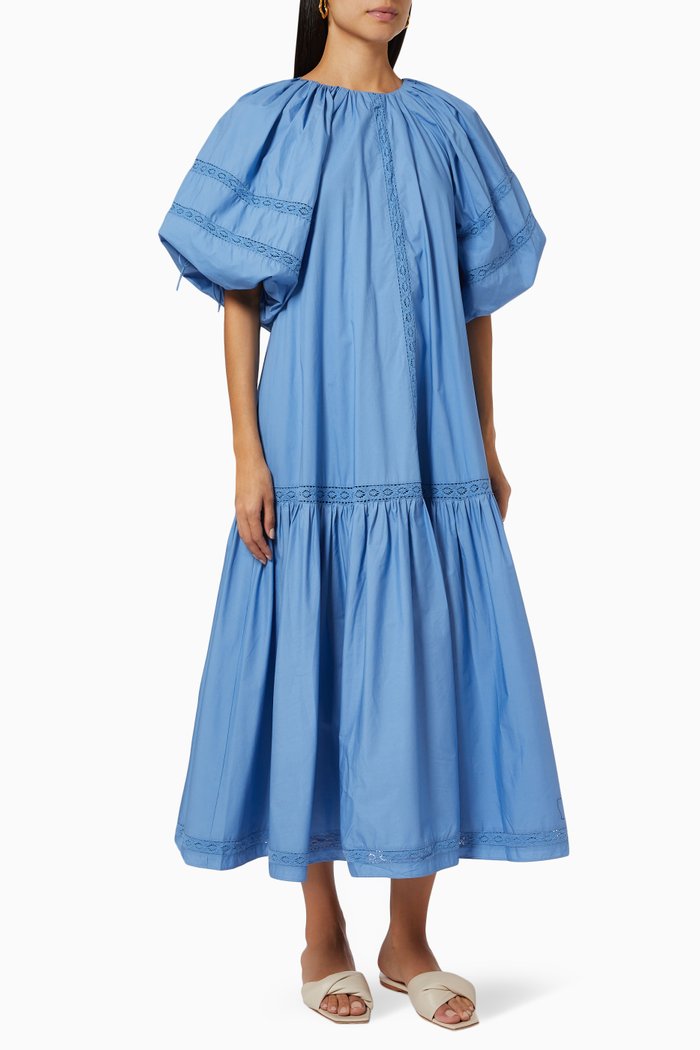 

Vivienne Midi Dress in Organic Cotton Poplin, Blue
