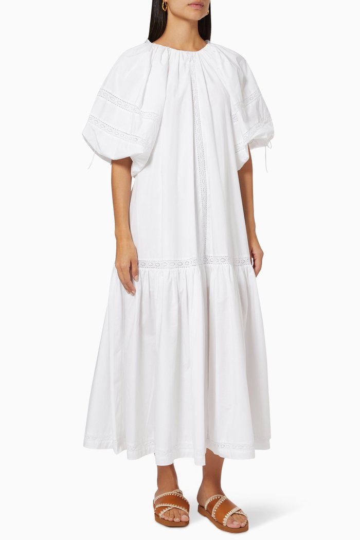 

Vivienne Midi Dress in Organic Cotton Poplin, White