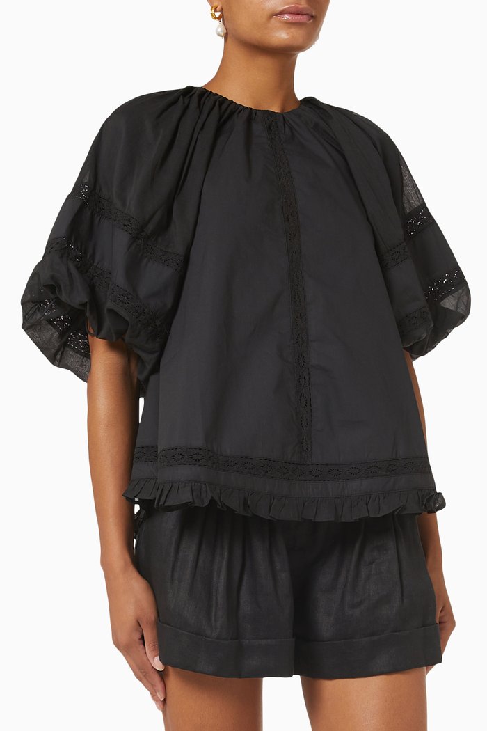 Vivienne Top in Organic Cotton Poplin, Black