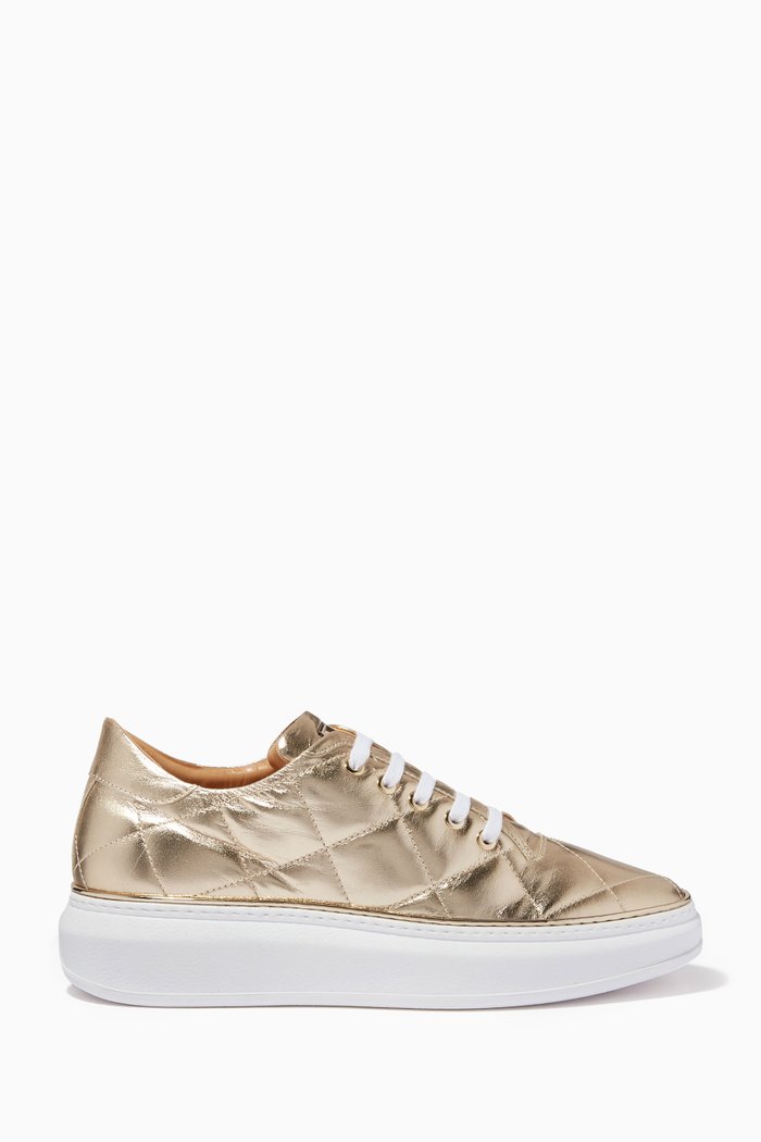 

Platform Sneakers in Quilted Leather, Gold