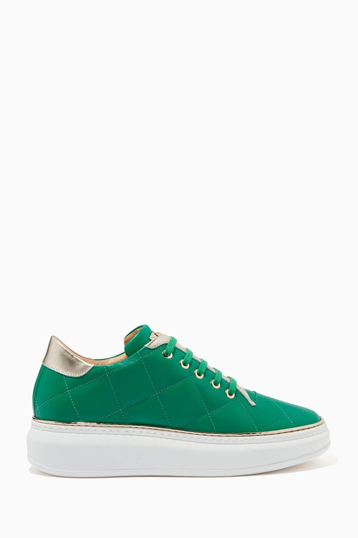 

Platform Sneakers in Quilted Leather, Green