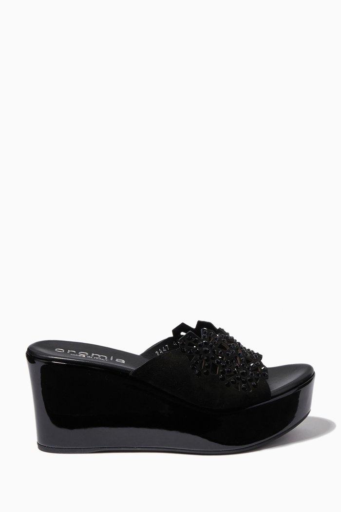 

Embellished Wedges in Leather, Black
