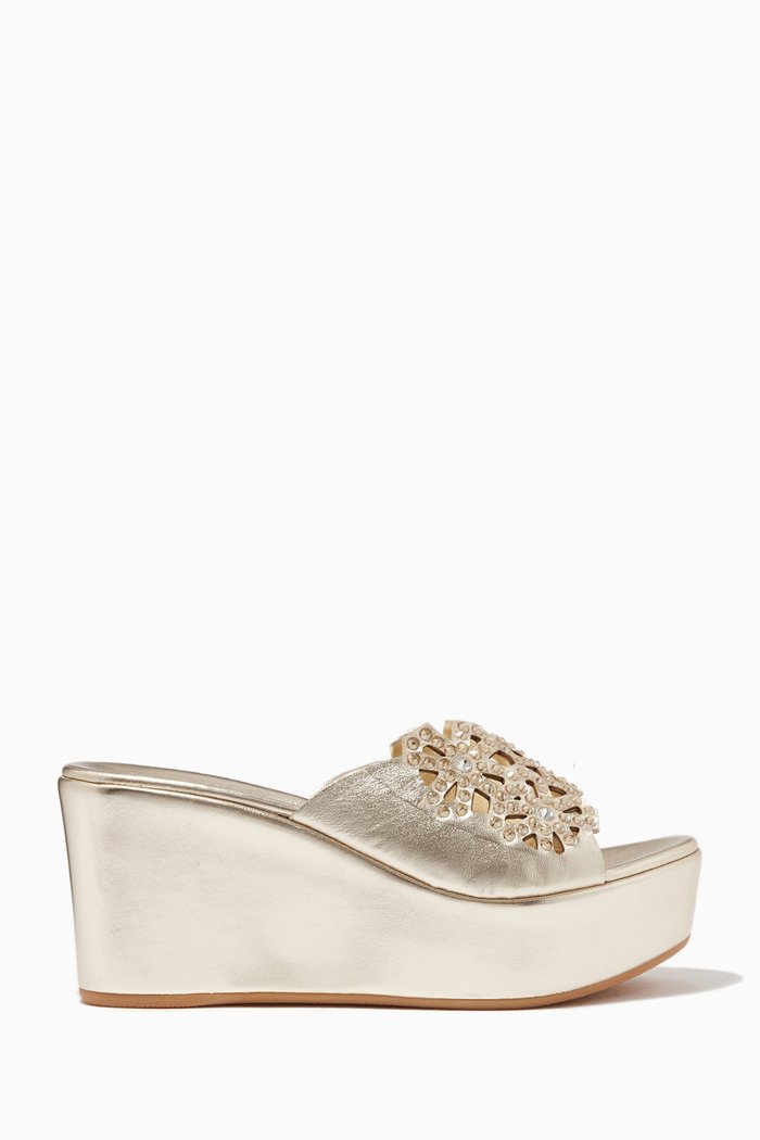 

Embellished Wedges in Leather, Gold