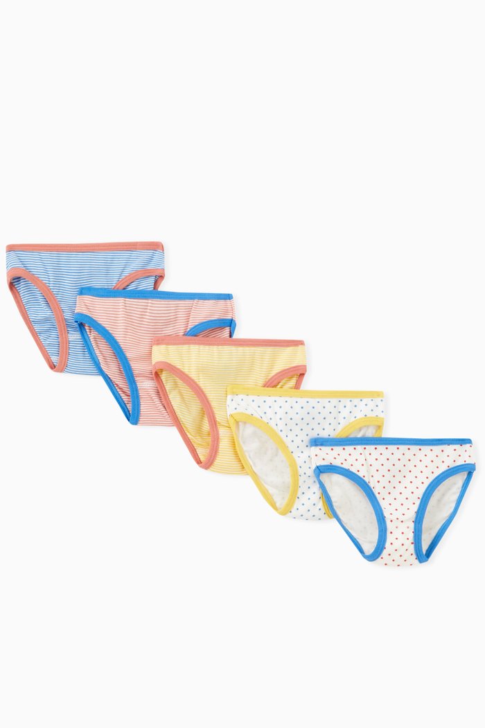 

Pinstripes & Stars Knickers in Cotton, Set of 5, Multicolour