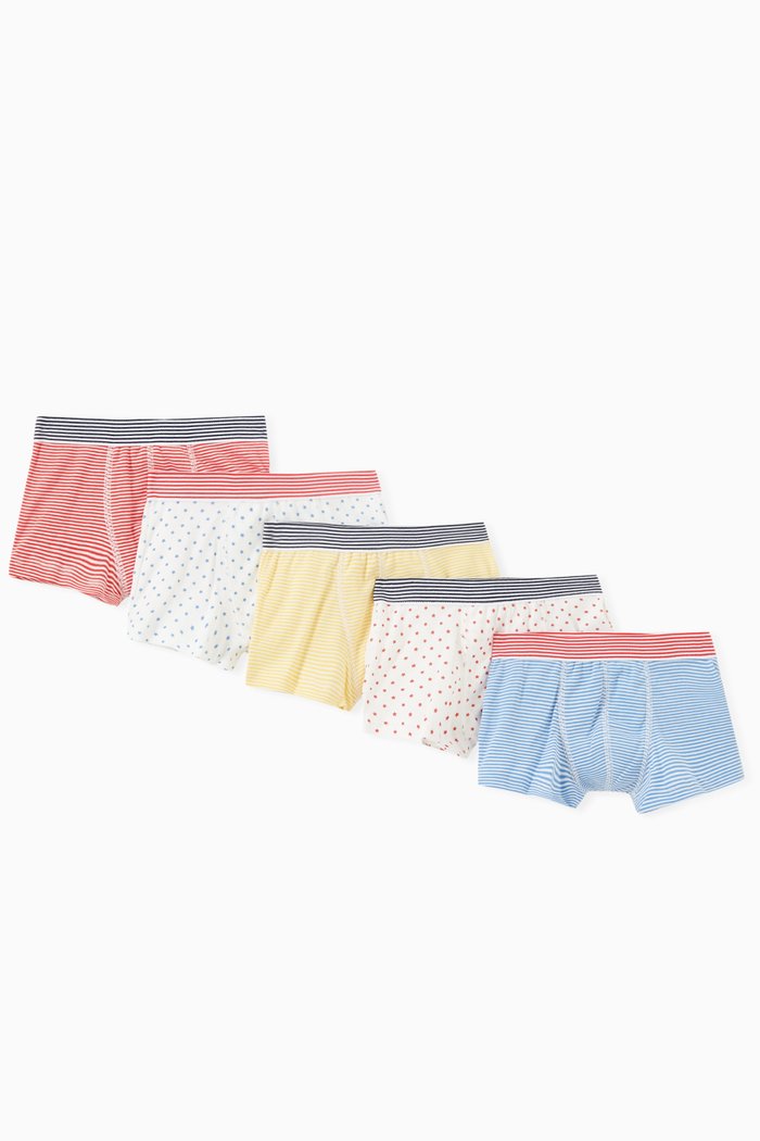 

Pinstripes & Stars Boxers in Cotton, Set of 5, Multicolour