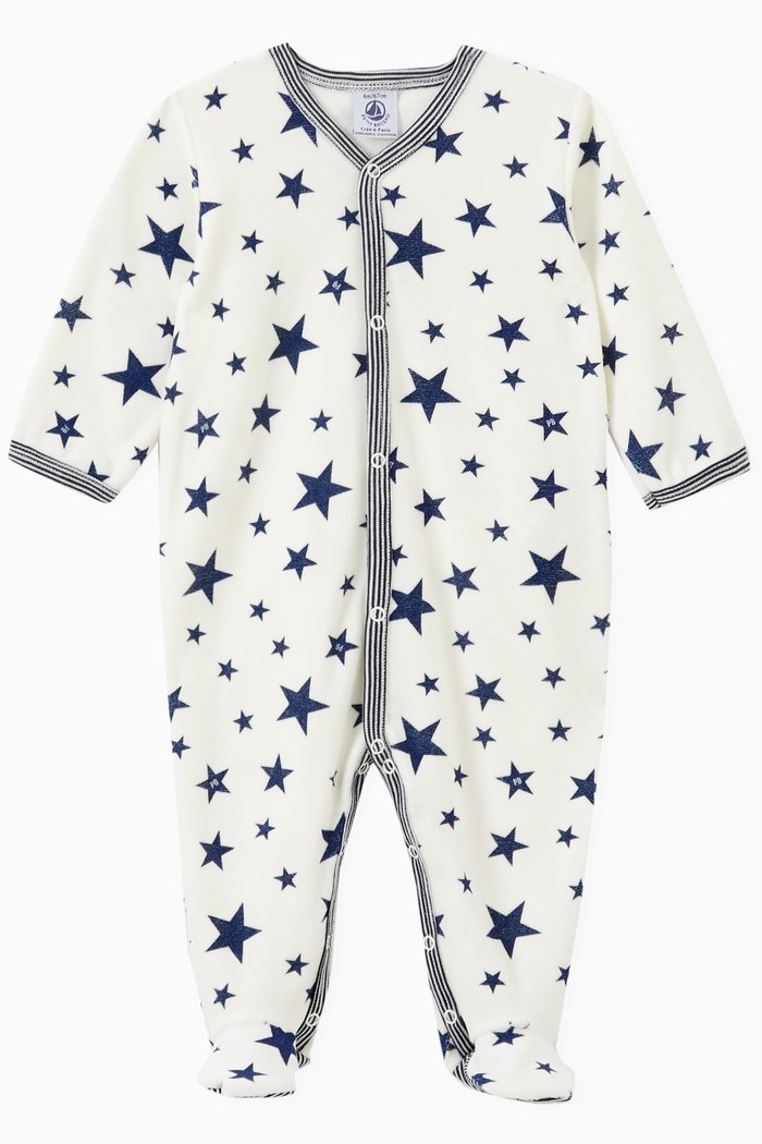 

Starry Print Sleepsuit in Velour, White